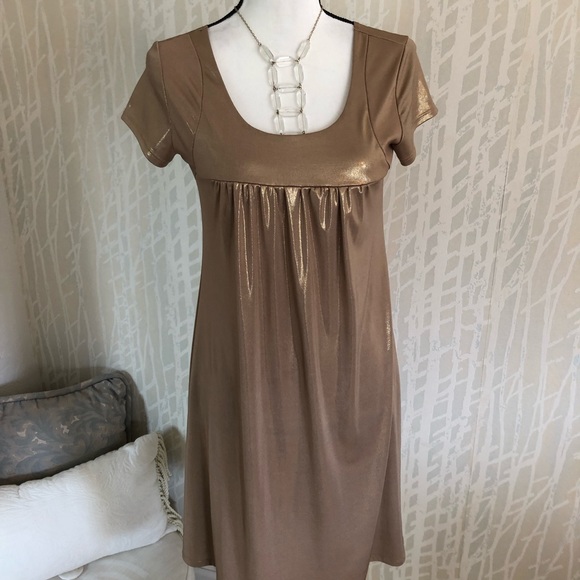 Sushiflower Gold Metallic Short Sleeve Slip Dress - Picture 4 of 14
